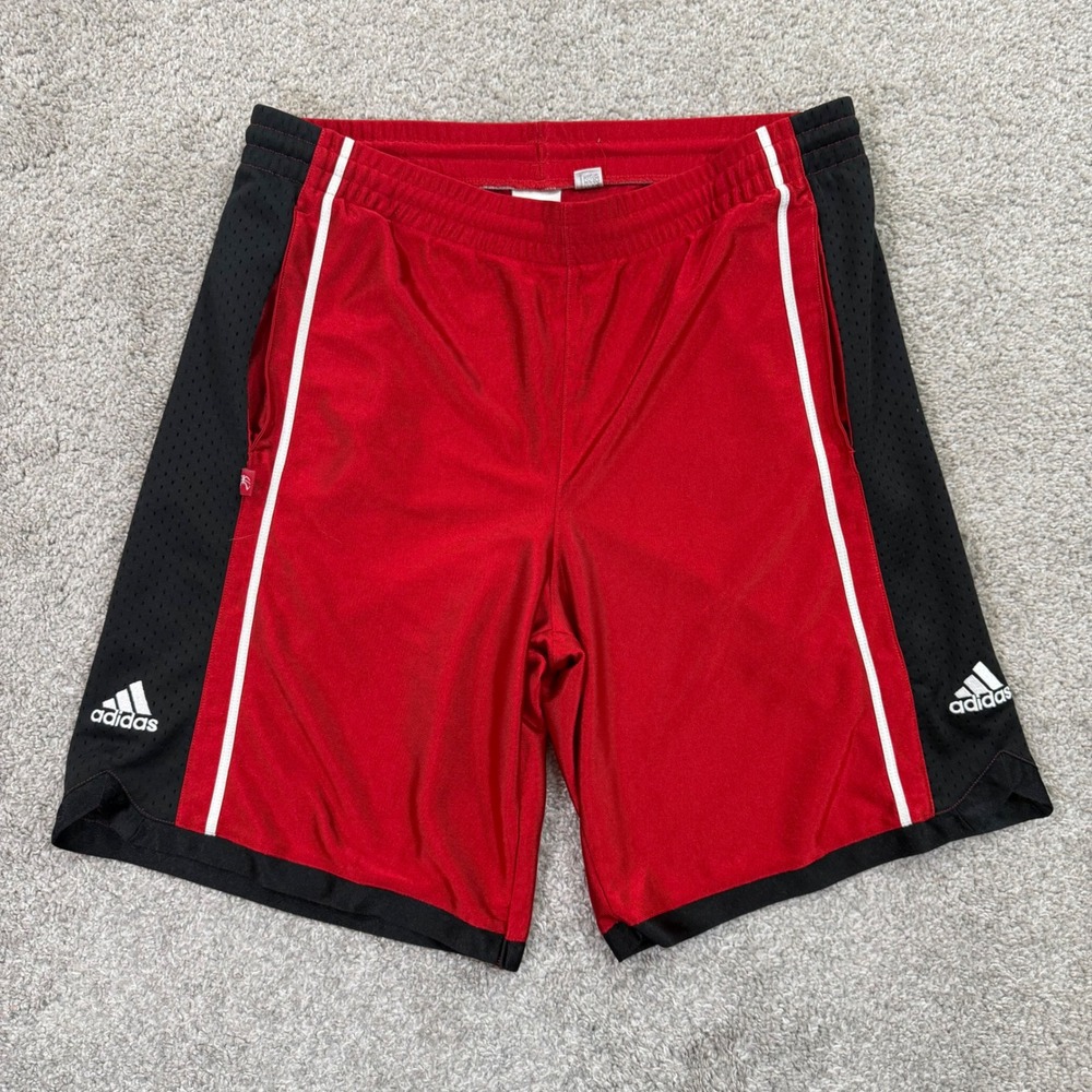 Adidas Basketball Shorts Mens XL Red Black Dazzle 3 Striped‎ Mesh Athletic Gym